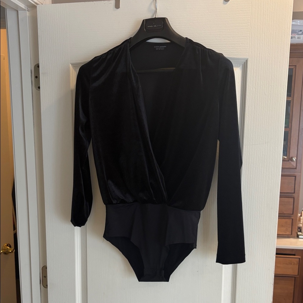 Zara Black Velvet Long Sleeve Bodysuit